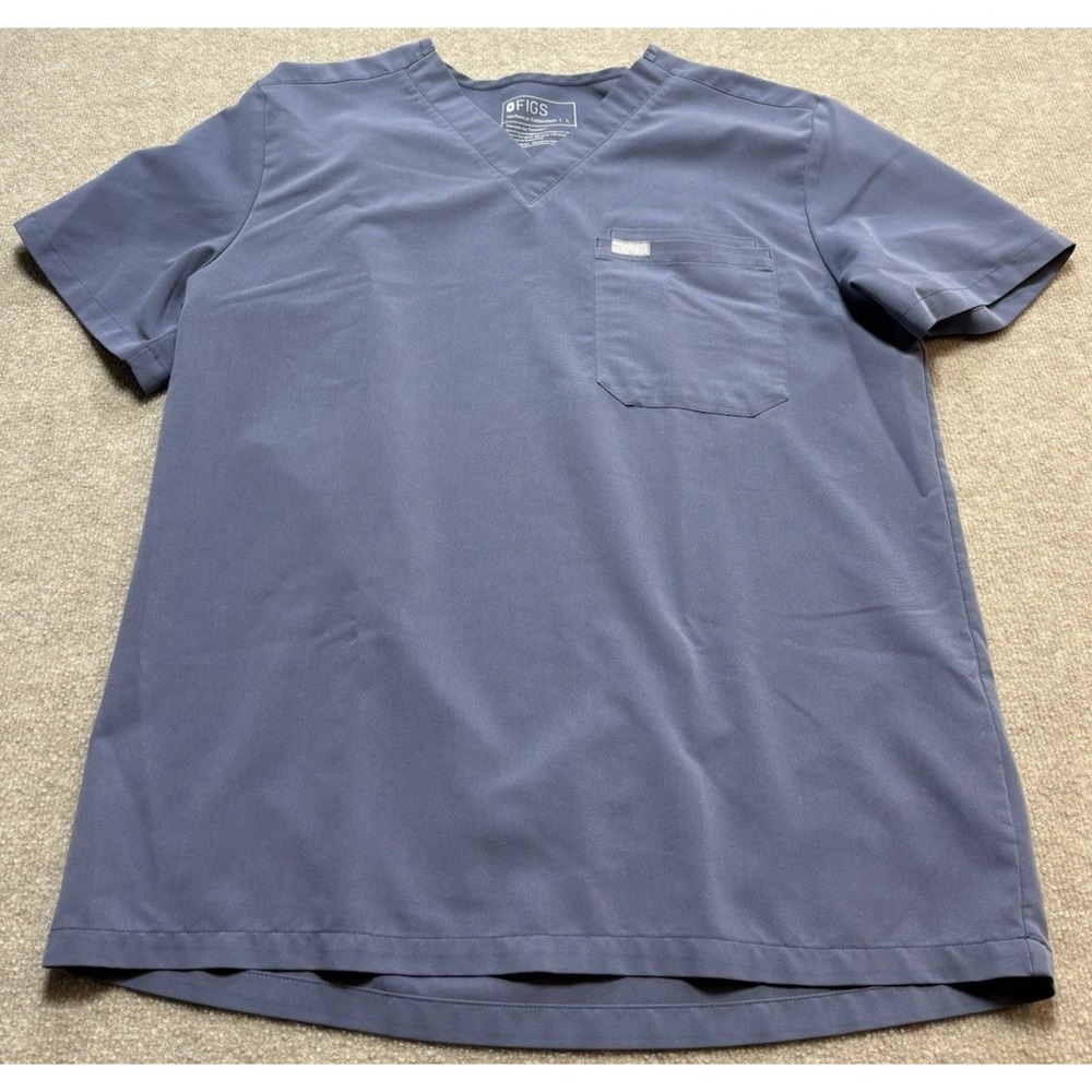 Figs Scrub Men's Top Large Blue Technical Collection V-Neck Piping Medical